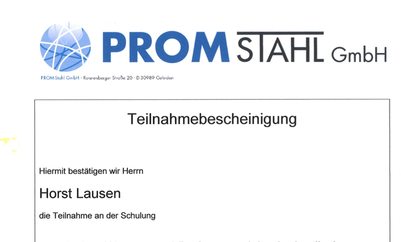 Promstahl-Zertifikat